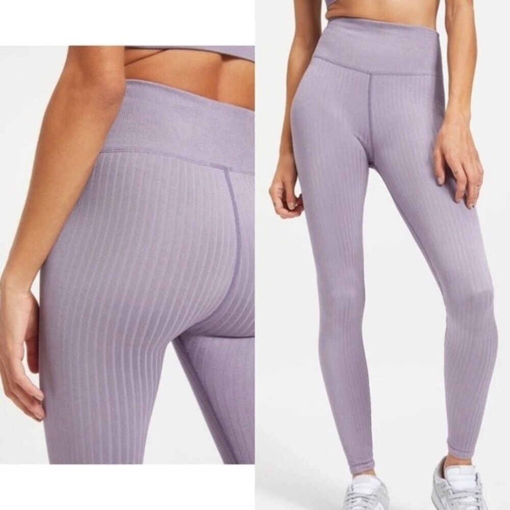 GOOD AMERICAN Seamless Legging Small/Medium Pastel Purple Ribbed Activewear NWT